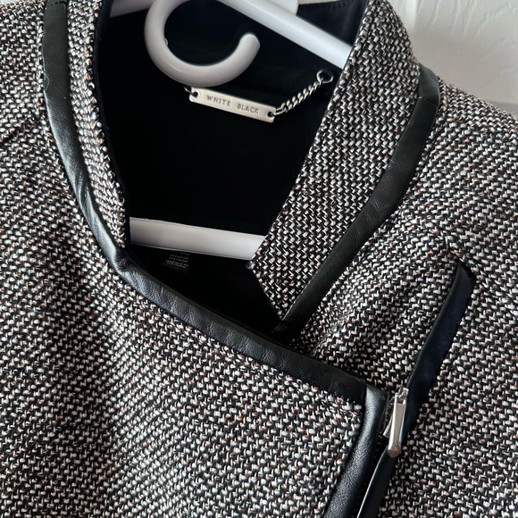 White House Black Market White + Black Tweed Moto Jacket Faux Leather Size 8 - Picture 7 of 11